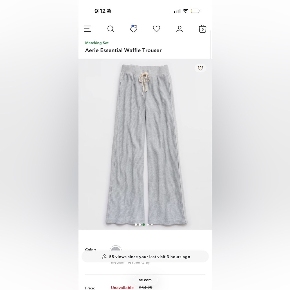 NWT Aerie Essential Waffle Trouser Medium Heather Gray